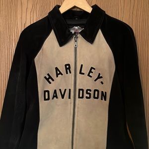 Harley Davidson Leather Jacket Ladies Cream and Black Small